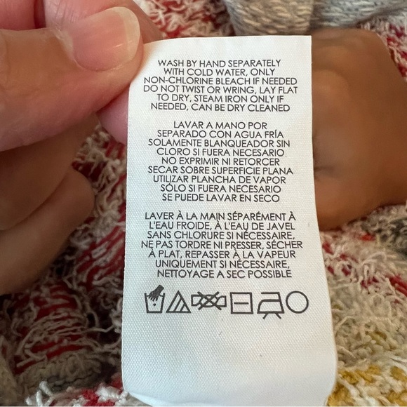 CAbi Red Yellow and Gray Fringe Geographic Knit Poncho Sweater Kimono - Picture 13 of 13